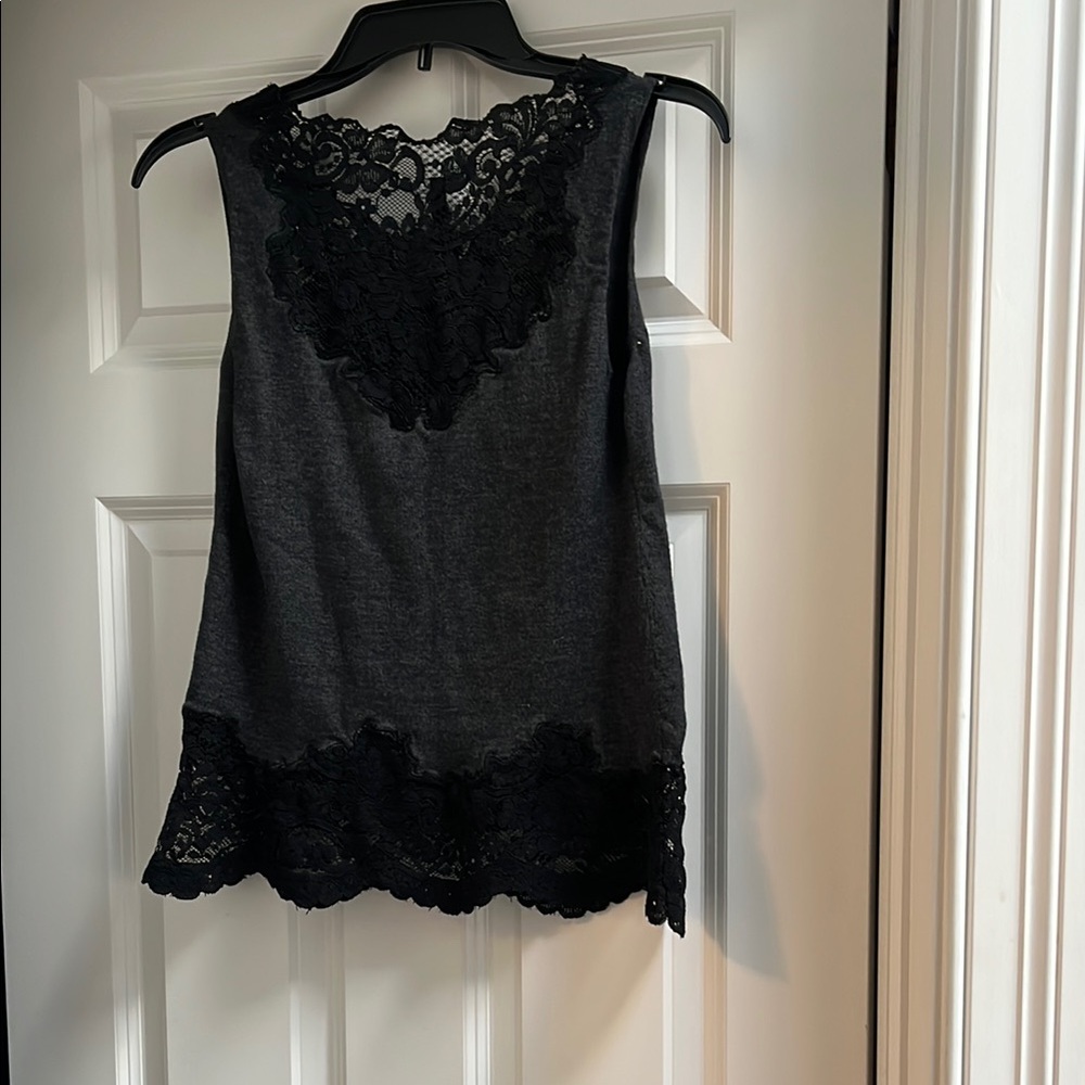 Charcoal Gray Sweater with Lace Trim - Picture 4 of 6